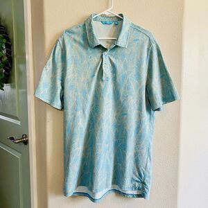 Tori Richard Men’s Hawaiian Floral Leaf Polo Size XL Blue Tan Quick Dry Golf
